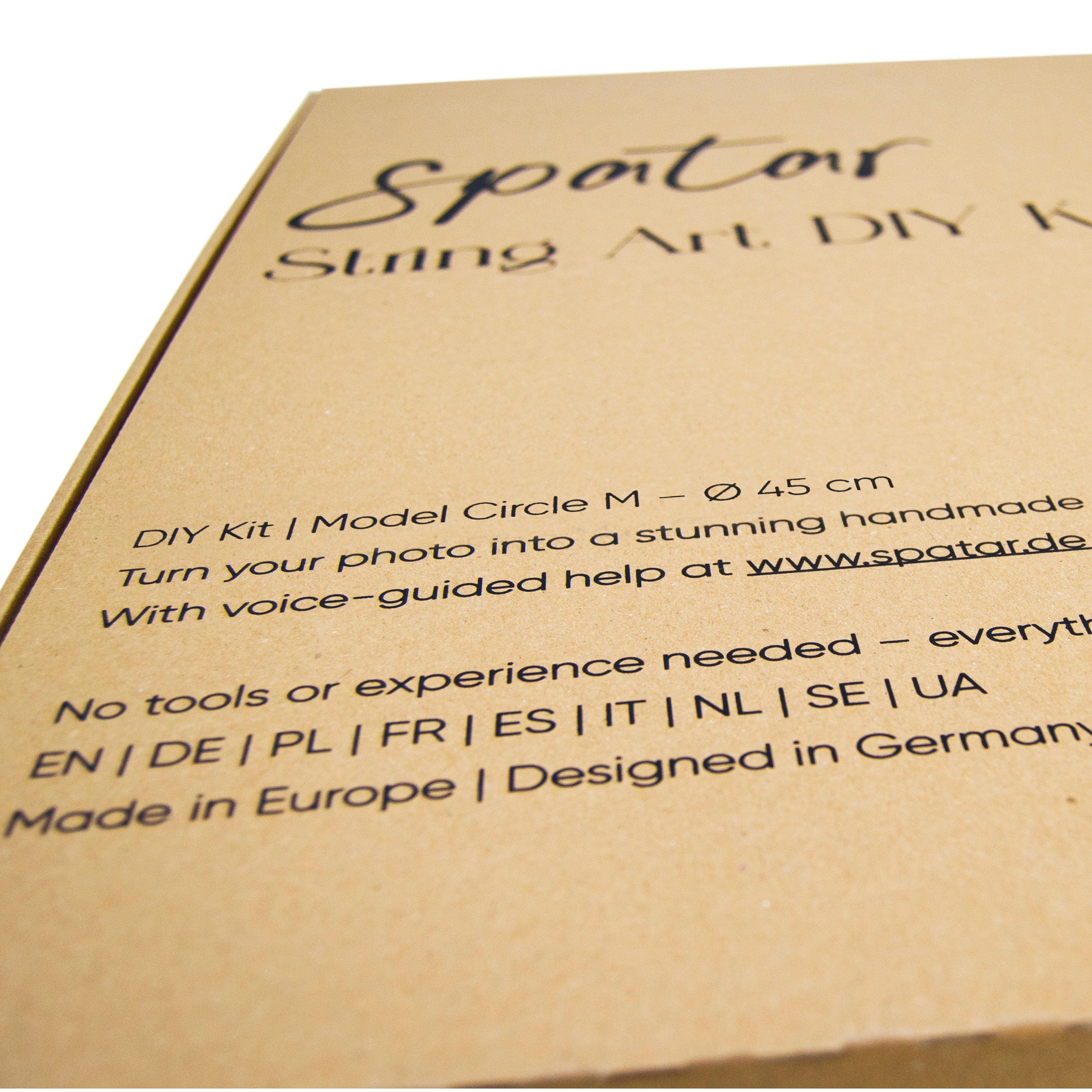 Close-up of Spatar String Art DIY Kit packaging with product details and specifications
