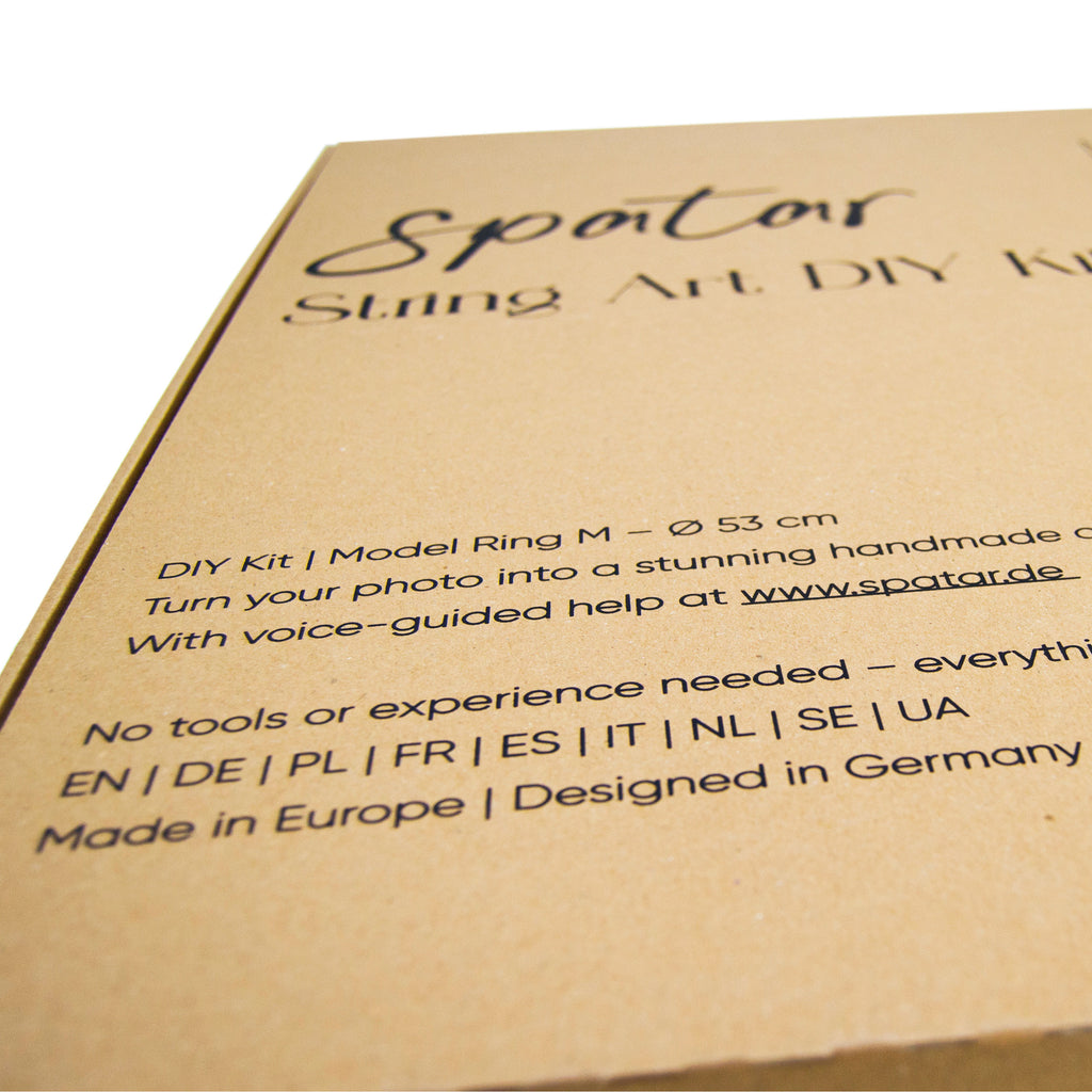 Close-up of Spatar String Art DIY Kit packaging with product name and specifications